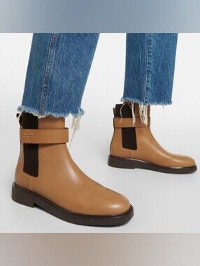 Tory Burch Embossed Leather Double T Chelsea Ankle Boots Size 7.5